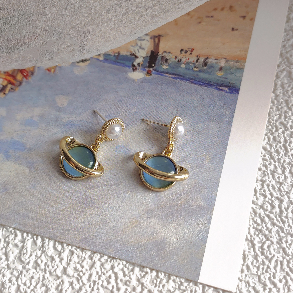 Glass Opal Starry Blue Earrings-canovaniajewelry