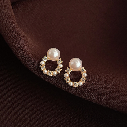Simple round geometric zircon stud earrings-canovaniajewelry