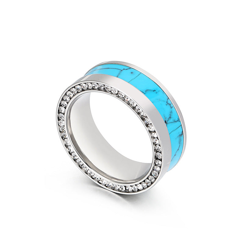 Side Inlay Titanium Turquoise Band Ring-canovaniajewelry