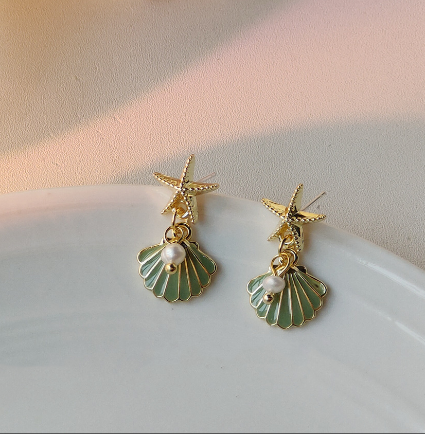 925 silver needle starfish pearl shell earrings-canovaniajewelry