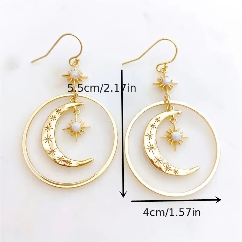 Gold Hollow Moon Star Pendant Earrings