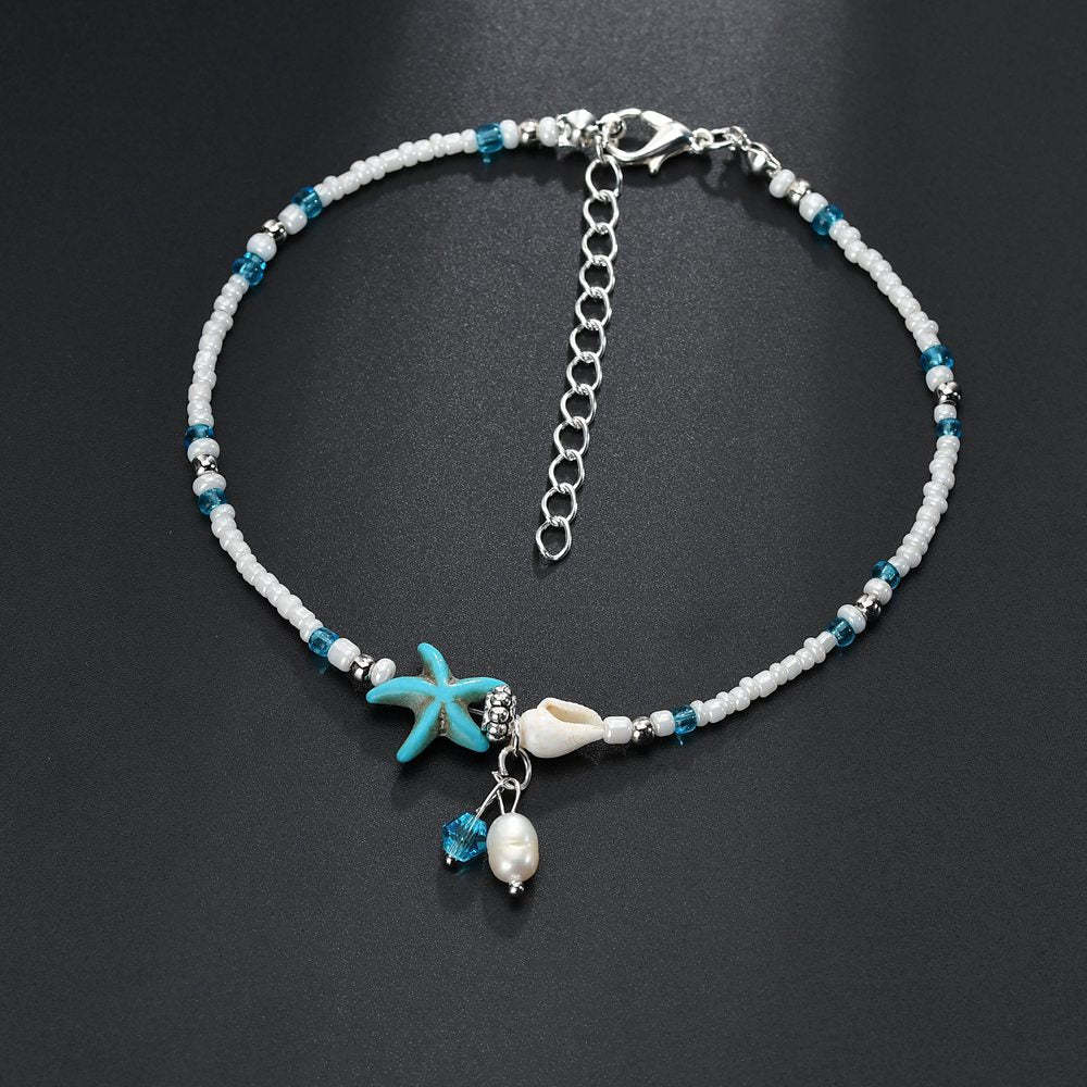 Starfish Shell Beaded Beach Anklet-canovaniajewelry