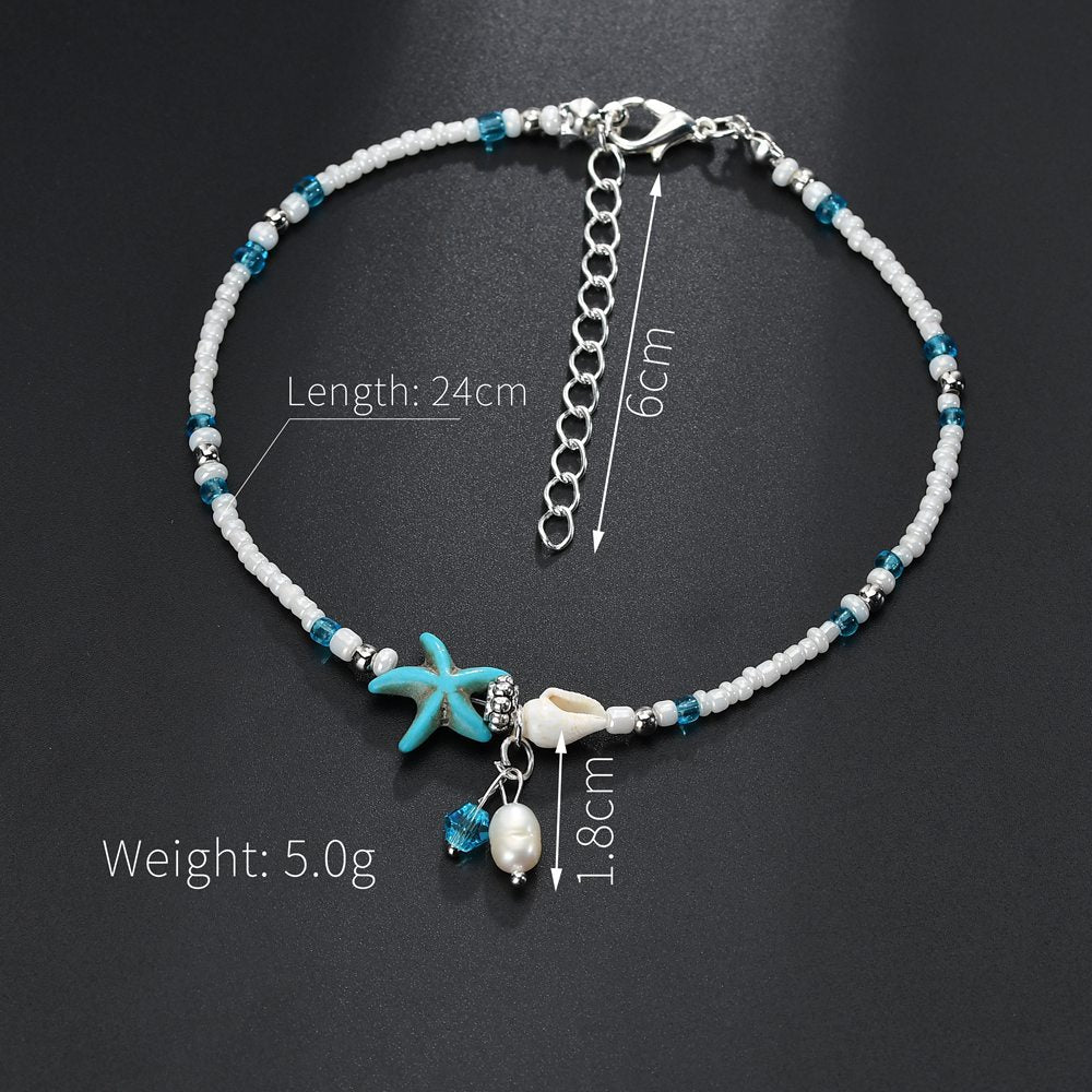 Starfish Shell Beaded Beach Anklet-canovaniajewelry