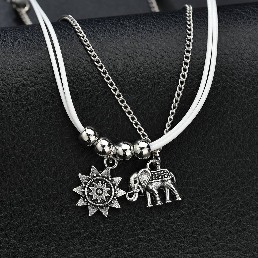 Bohemian Alloy Elephant Sun Multilayer Square Bead Chain Anklet-canovaniajewelry