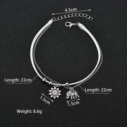 Bohemian Alloy Elephant Sun Multilayer Square Bead Chain Anklet-canovaniajewelry
