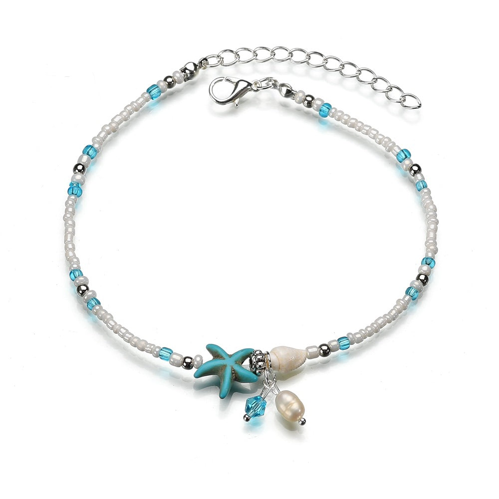 Starfish Shell Beaded Beach Anklet-canovaniajewelry