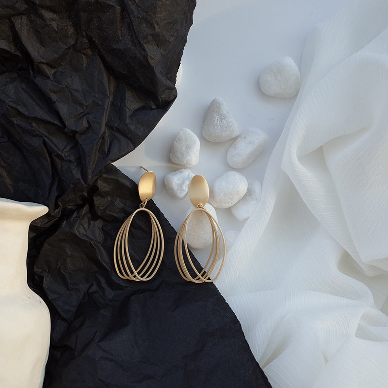 Geometric oval matte matte matte drop earrings-canovaniajewelry