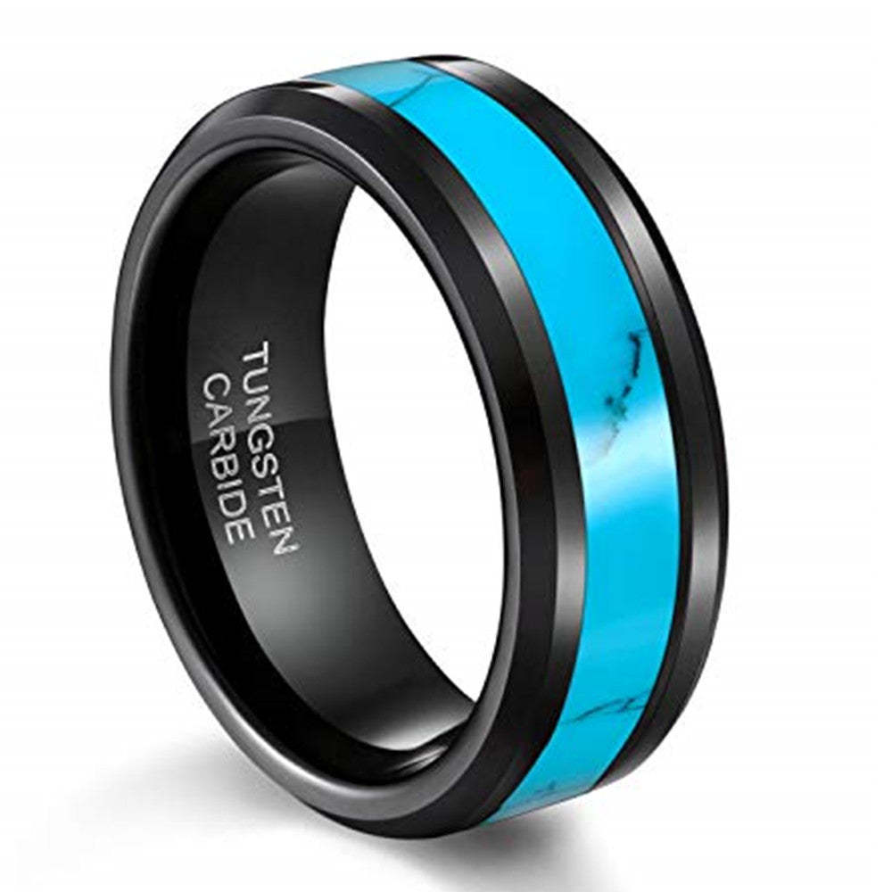 Turquoise Mens Black Band Ring-canovaniajewelry