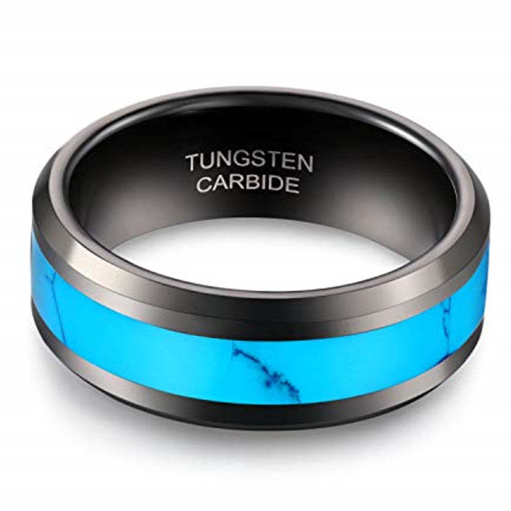 Turquoise Mens Black Band Ring-canovaniajewelry