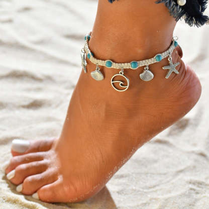 Knot shell conch turquoise alloy pendant anklet-canovaniajewelry
