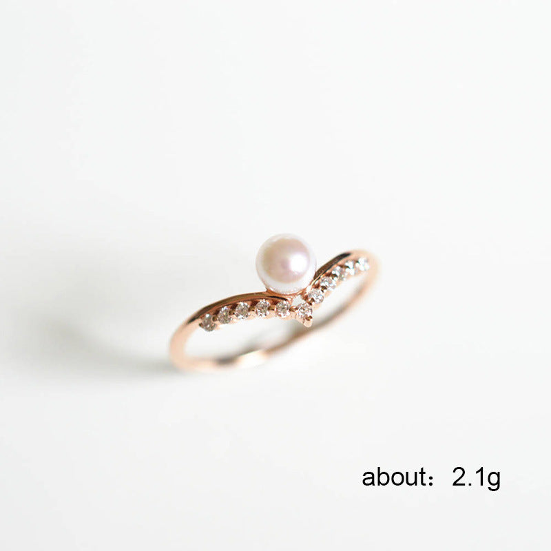 Simple V-shaped pearl ring-canovaniajewelry