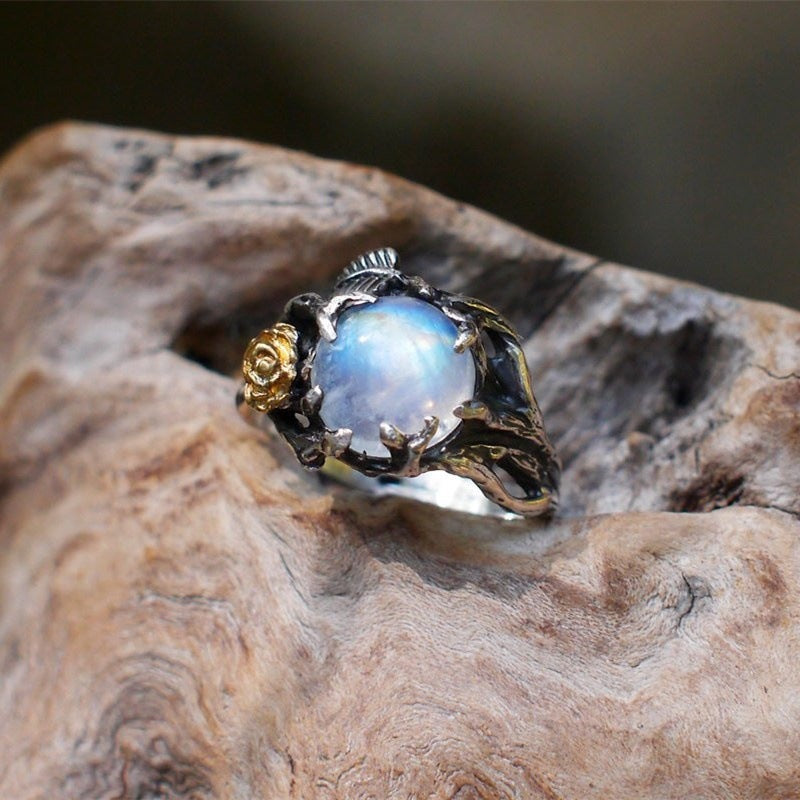 Moonstone Rose Branch Ring-canovaniajewelry