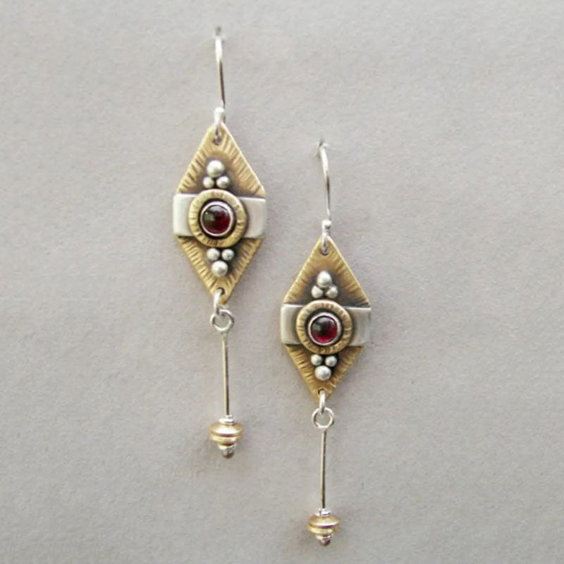 Tribal Two Tone Metal Red Stone Earrings-canovaniajewelry
