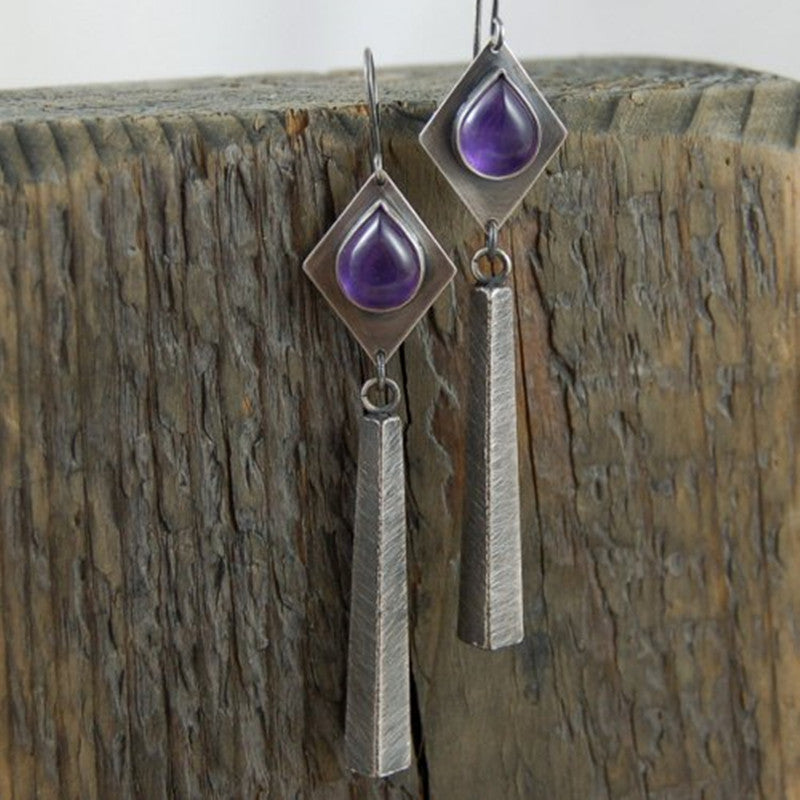 Boho Inlaid Water Drop Purple Zircon Earrings-canovaniajewelry