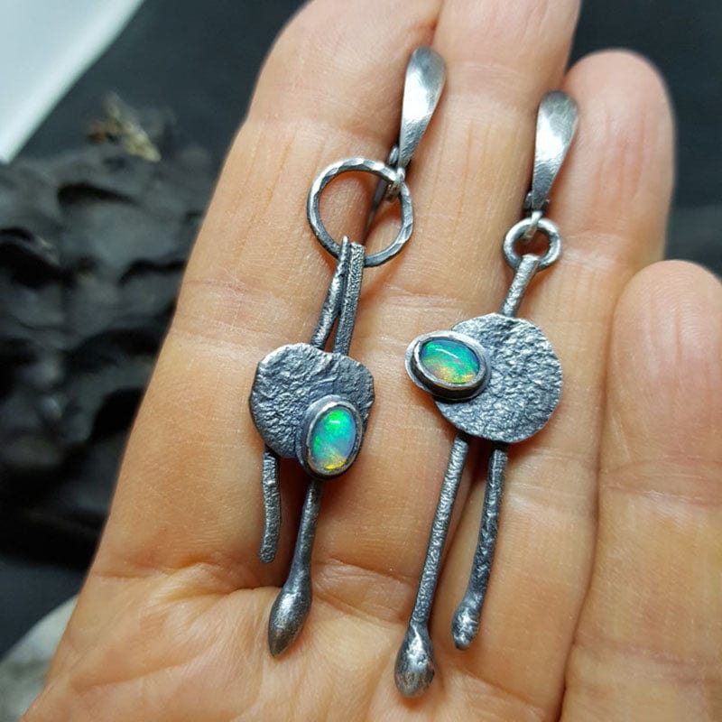 Ancient Old Metal Fire Opal Stone Earrings-canovaniajewelry
