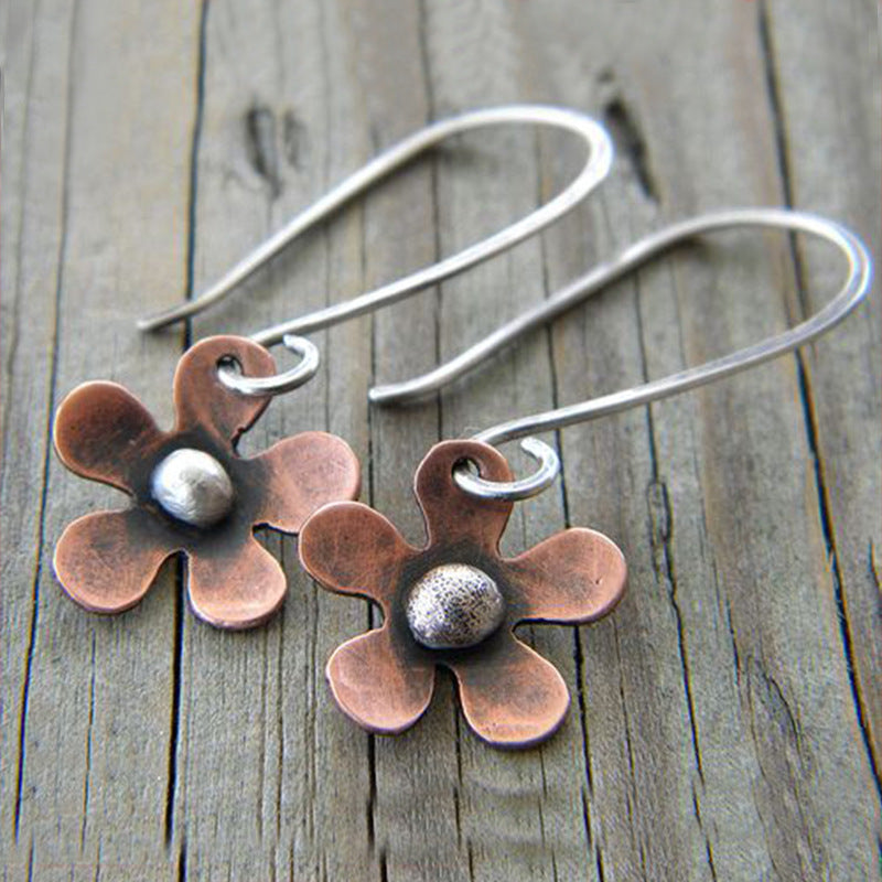 Vintage Ethnic Copper Flower Drop Earrings-canovaniajewelry