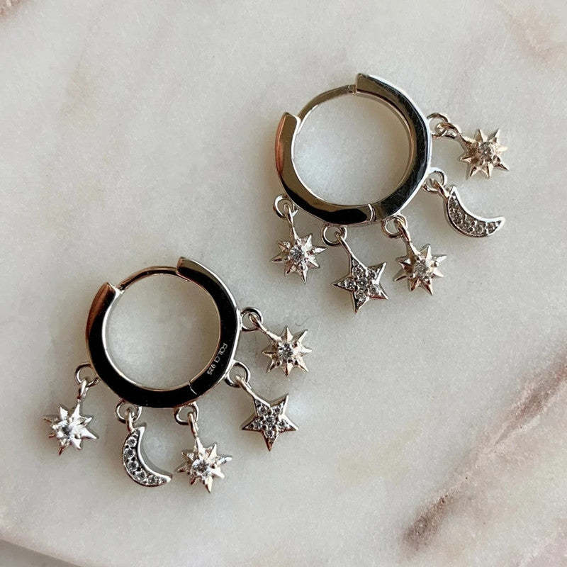 Hanging Star Moon Drop Earrings-canovaniajewelry