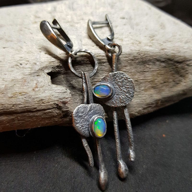 Ancient Old Metal Fire Opal Stone Earrings-canovaniajewelry