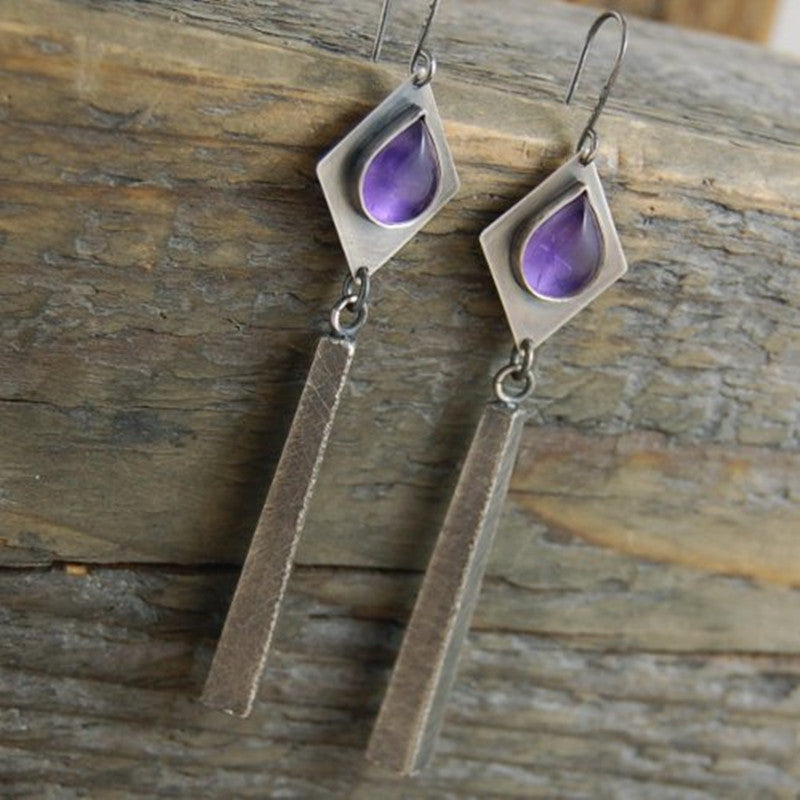 Boho Inlaid Water Drop Purple Zircon Earrings-canovaniajewelry
