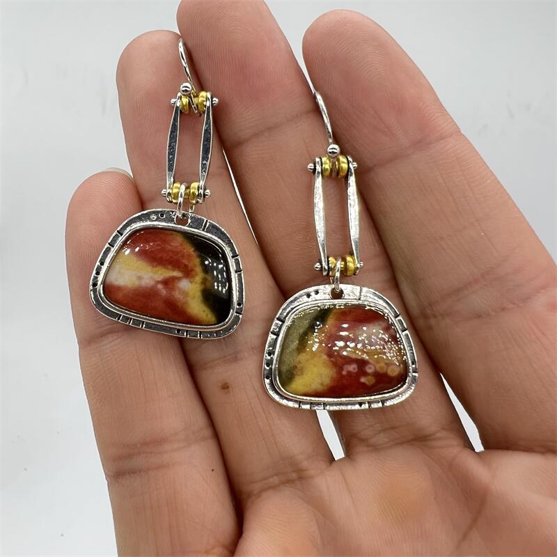 Red Yellow Pattern Hook Earrings-canovaniajewelry