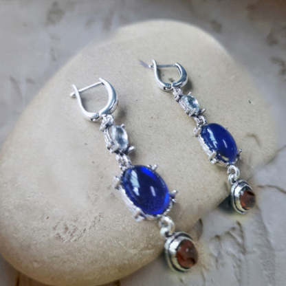 Vintage Oval Dark Blue Moonstone Earrings-canovaniajewelry