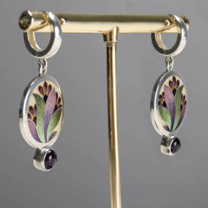 Boho Round Metal Inlaid Amethyst Earrings-canovaniajewelry