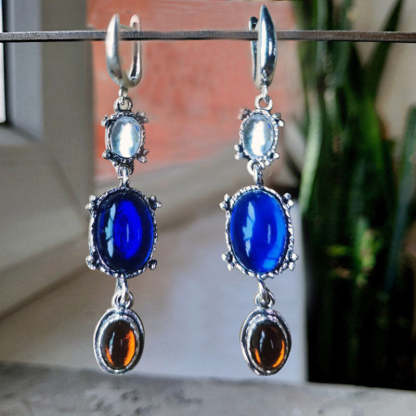 Vintage Oval Dark Blue Moonstone Earrings-canovaniajewelry