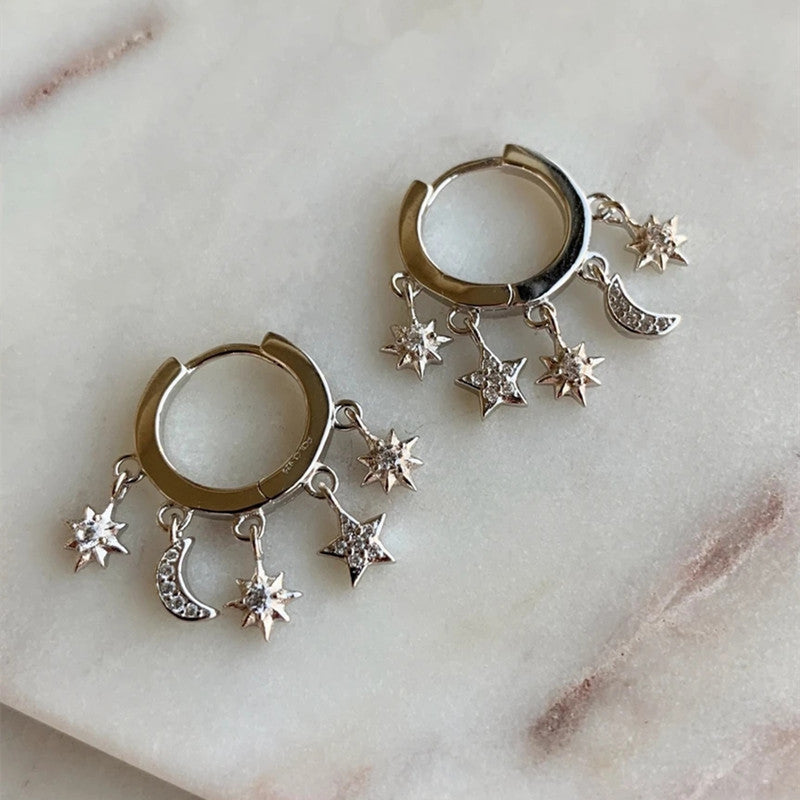 Hanging Star Moon Drop Earrings-canovaniajewelry