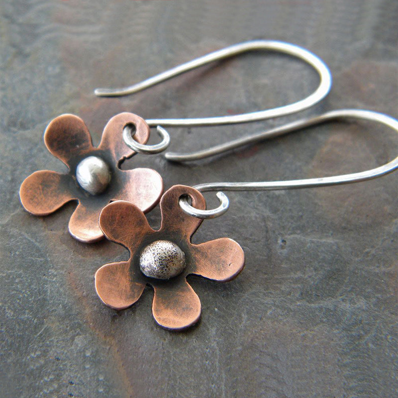 Vintage Ethnic Copper Flower Drop Earrings-canovaniajewelry