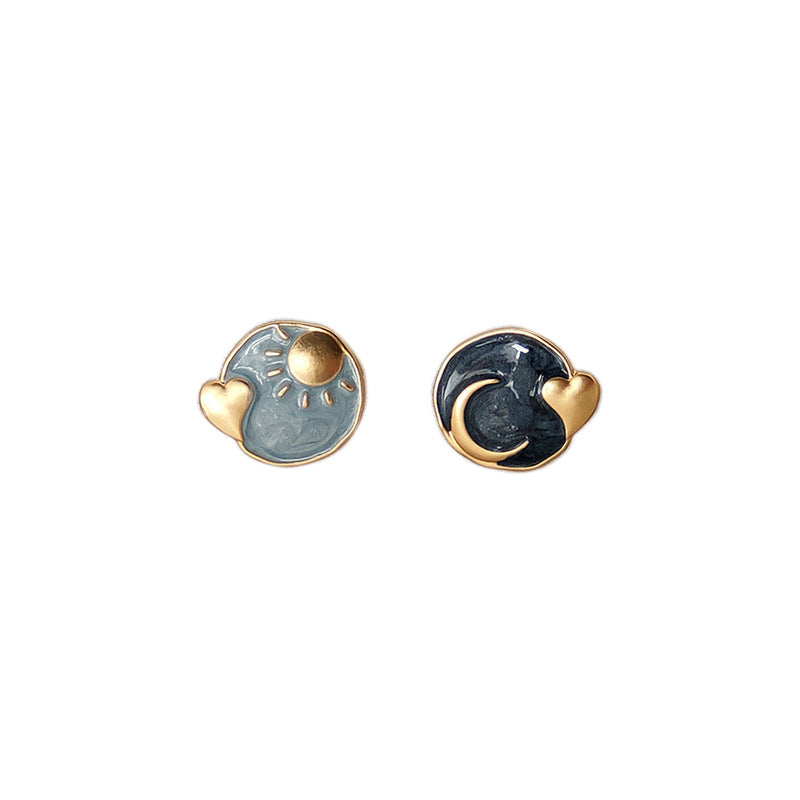 Sun and moon asymmetric earrings-canovaniajewelry
