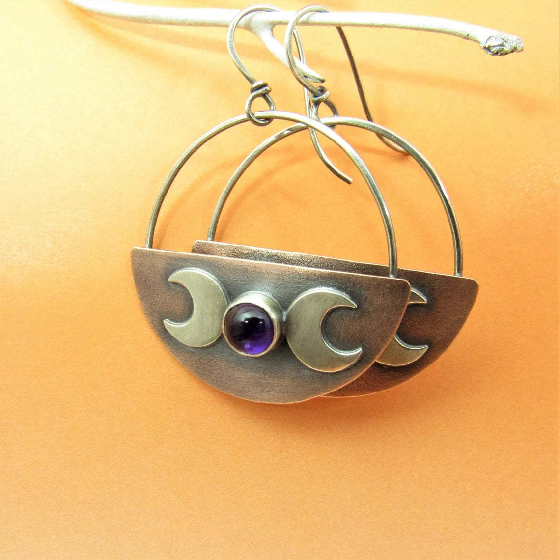 Retro geometric half-circle moon earrings-canovaniajewelry