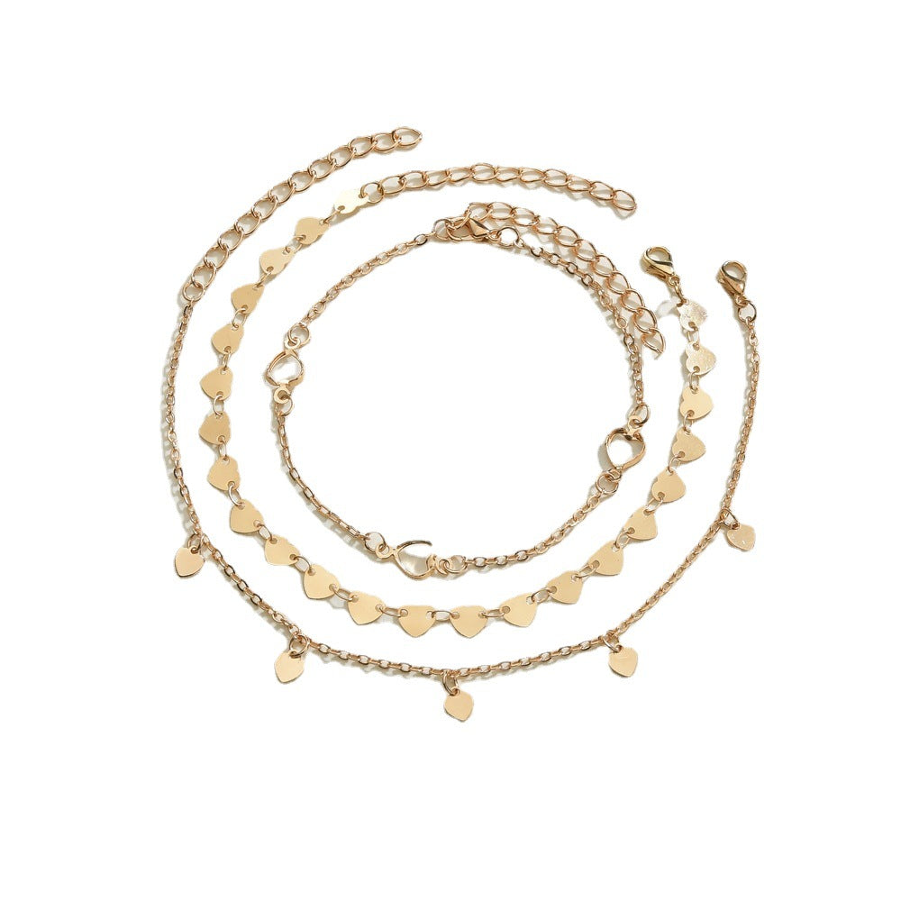 Heart pendant anklet gold 3-piece set-canovaniajewelry