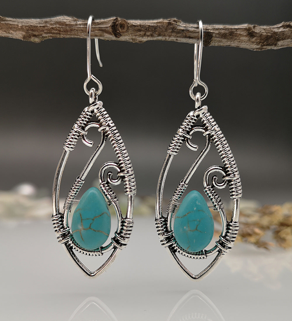 Vintage Silver wire wrapped silk Turquoise earrings-canovaniajewelry