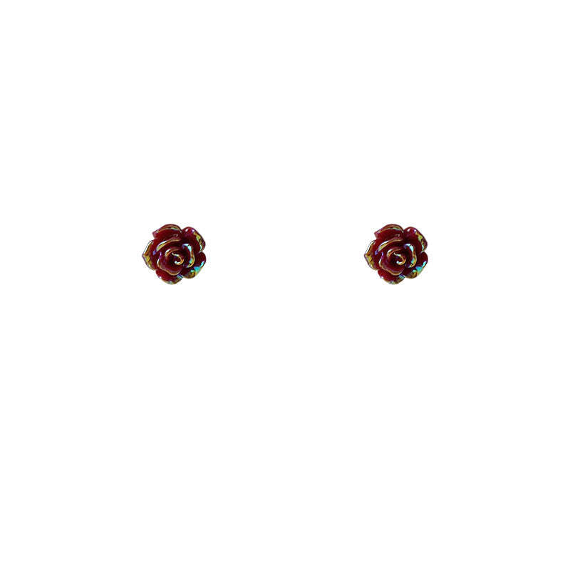 Red small rose earrings-canovaniajewelry