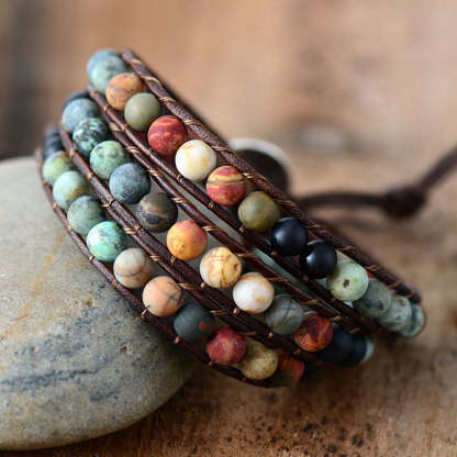 Natural Matte Stone Leather Wrap Bracelet-Inner Peace Balance Meditation Spiritual Inspiration Energy Protection Bracelet-canovaniajewelry