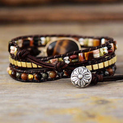 Egg-shaped tiger eye stone multi-layer wrap bracelet-canovaniajewelry