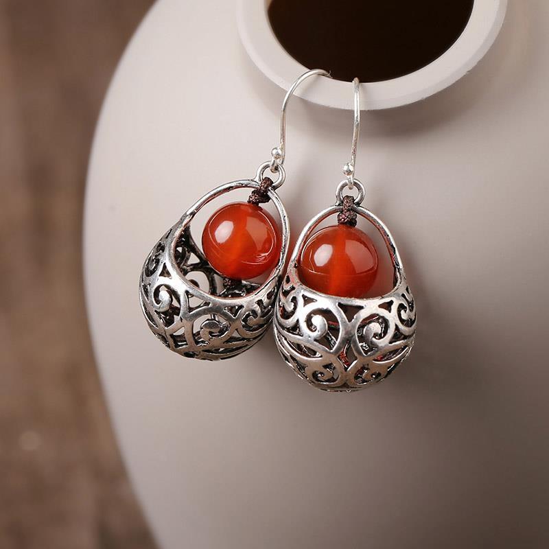 Hollowed out red agate earrings-canovaniajewelry