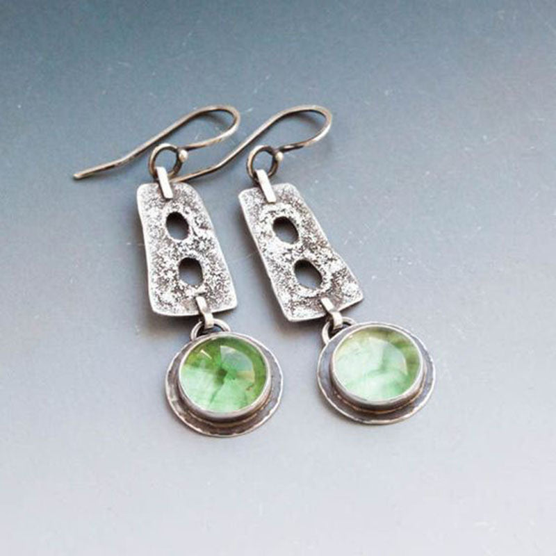 Retro geometric round green moonstone earrings-canovaniajewelry