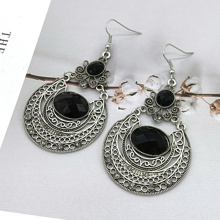 Bohemian Vintage Hollow Carved Gemstone Drop Earrings-canovaniajewelry