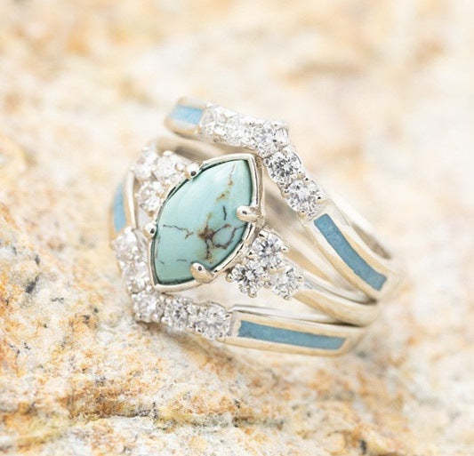 V Shape Turquoise Diamond Band Ring-canovaniajewelry