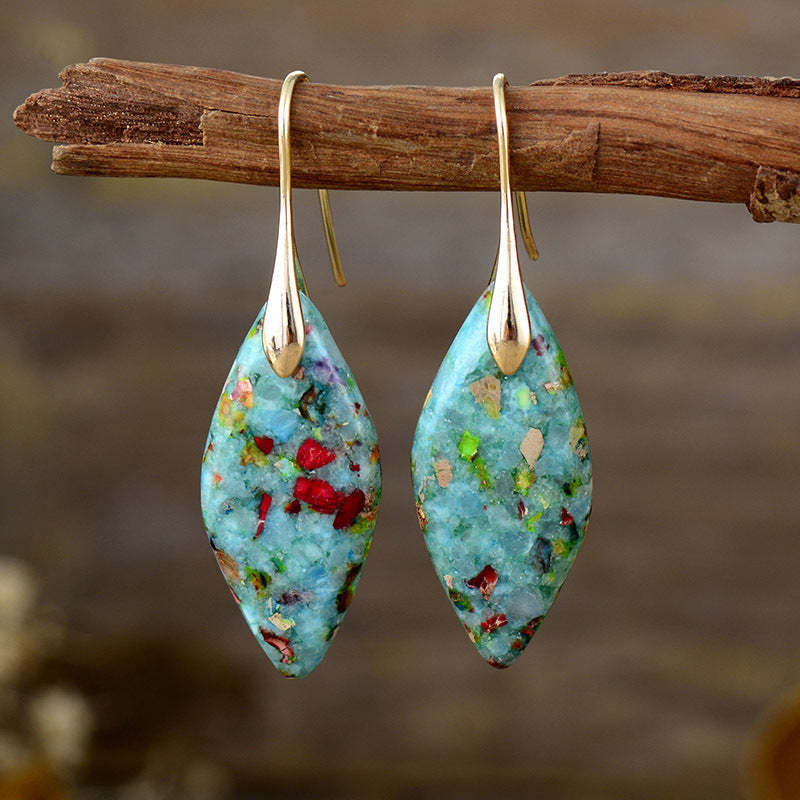 Bohemian natural stone leaf drop earrings-canovaniajewelry