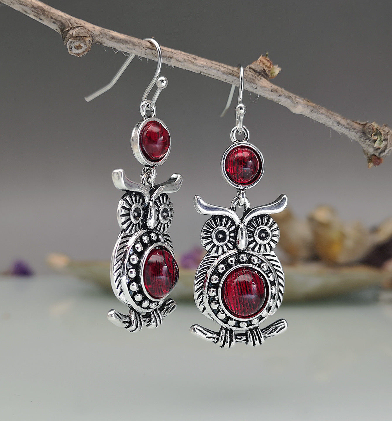 New lace ruby and owl earrings-canovaniajewelry