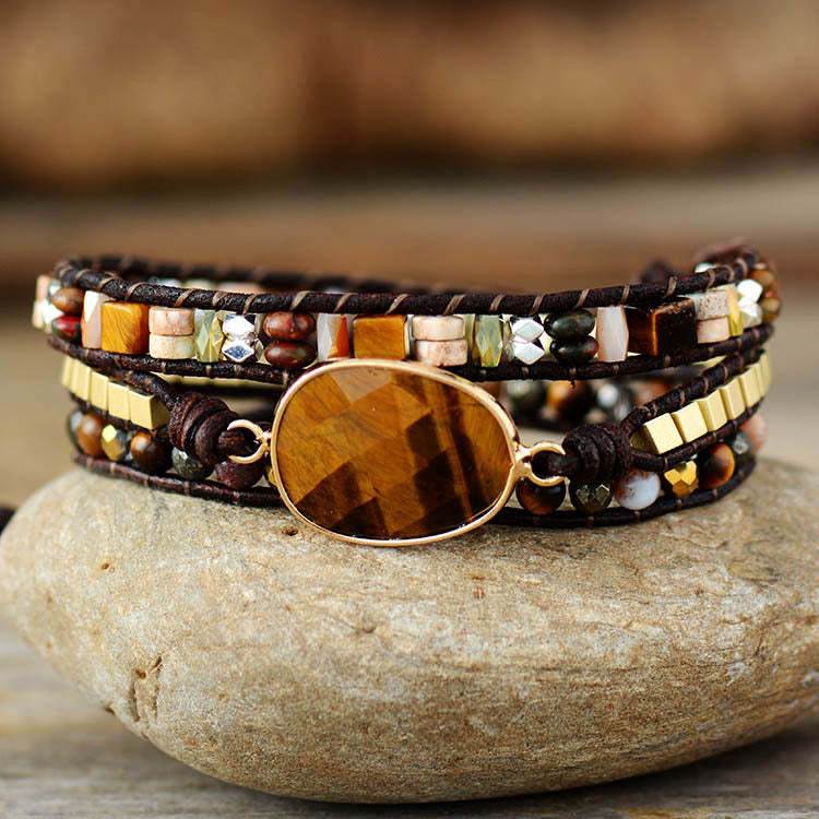 Egg-shaped tiger eye stone multi-layer wrap bracelet-canovaniajewelry