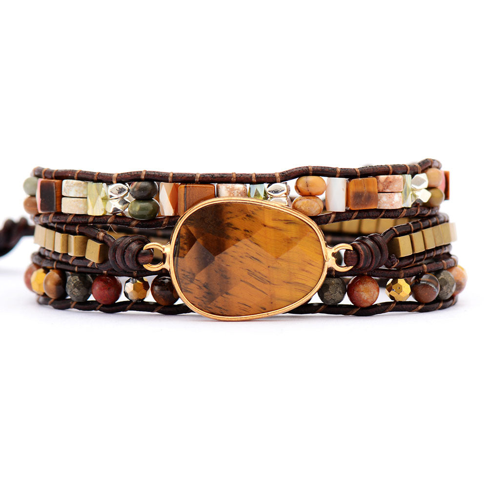 Egg-shaped tiger eye stone multi-layer wrap bracelet-canovaniajewelry