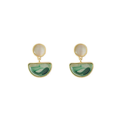 Semi-circular resin opal stud earrings-canovaniajewelry