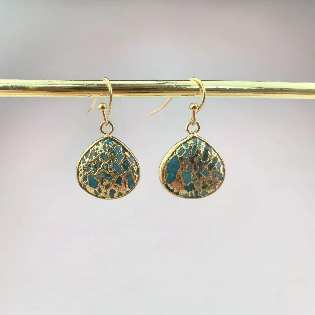 Natural stone gold edge electroplated blue earrings-canovaniajewelry