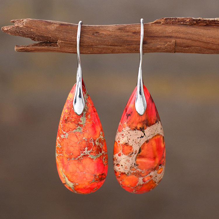 Sea Sediment Jasper Gemstone Drop Earrings-canovaniajewelry