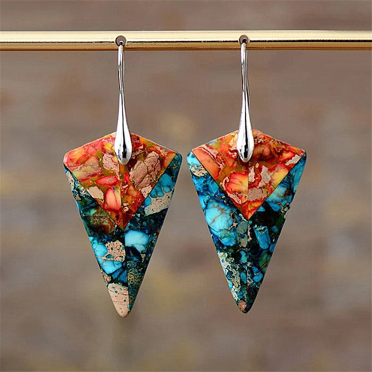 Polygonal two-color spliced natural stone earrings-canovaniajewelry