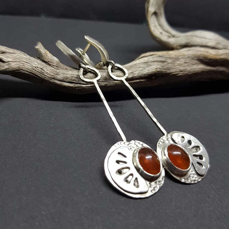 Vintage asymmetrical coral zircon long pole earrings-canovaniajewelry