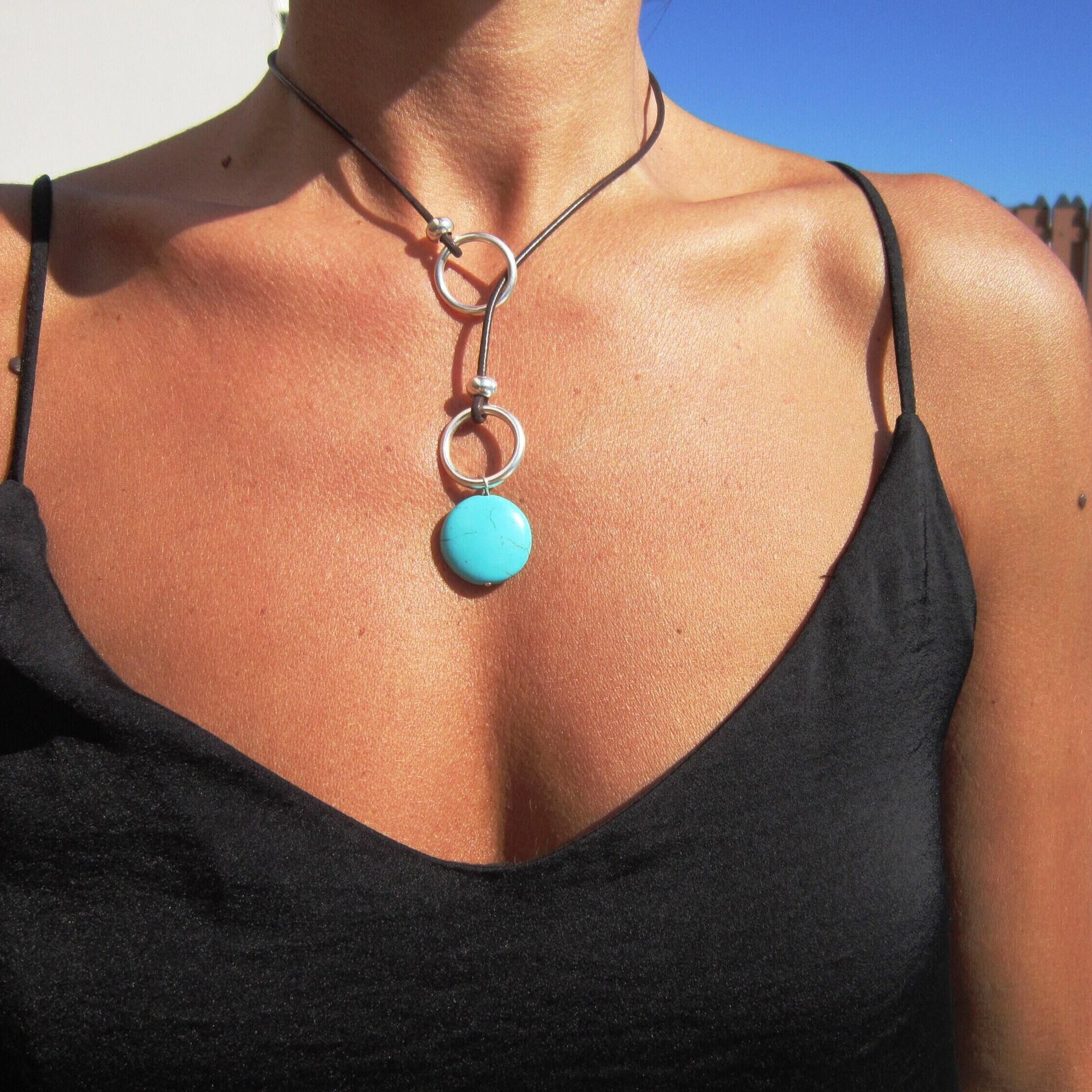 Bohemian vintage wax rope turquoise necklace-canovaniajewelry